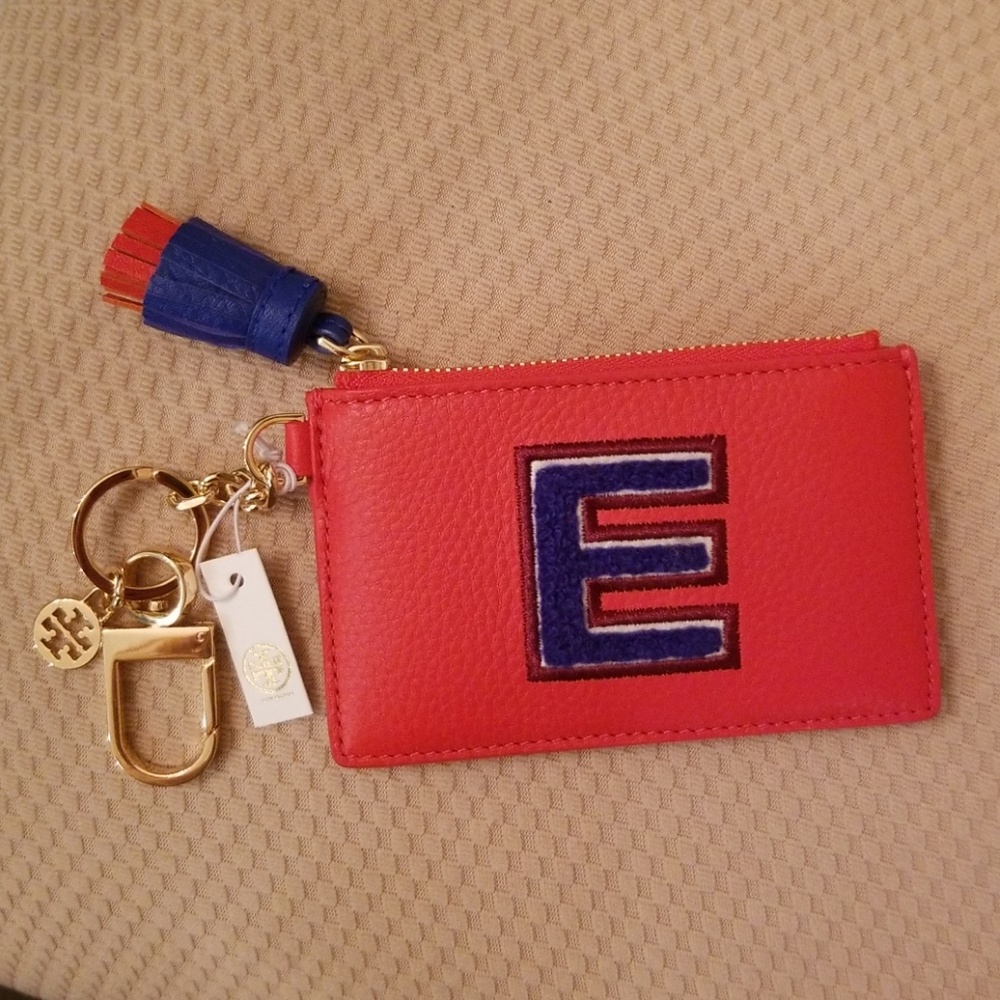 NWT TORY BURCH "E" Monogram Card Case Key Fob